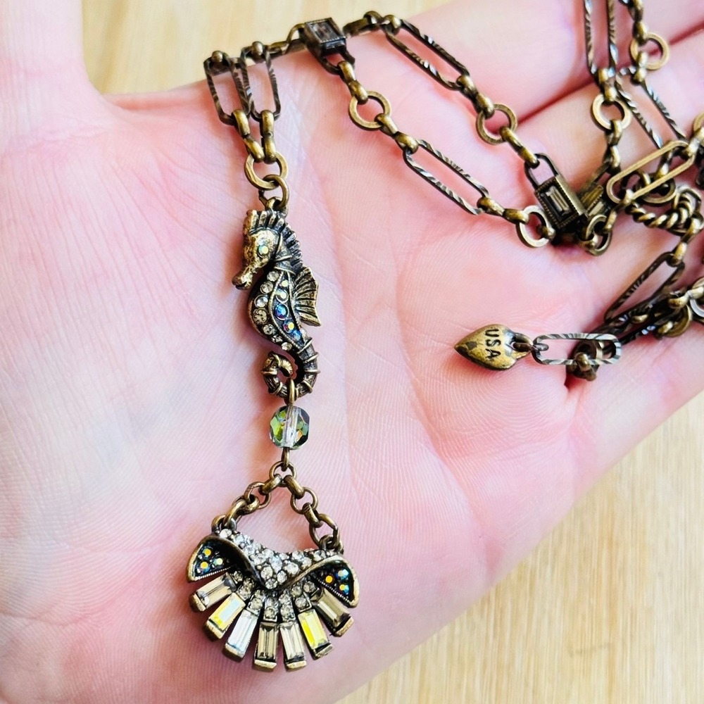 Sweet Romance USA Seahorse Necklace Art Deco Style Aurora Borealis Rhinestone